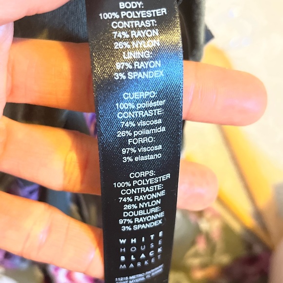 White House Black Market Handkerchief Floral Olive Velvet trim Dress Sz 10 - Picture 10 of 15